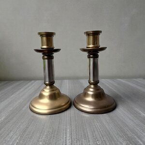 Vintage Brass & Chrome Candlestick Holders, MCM Style Home Decor, Pair